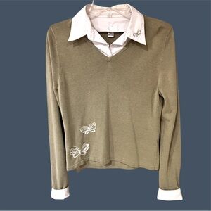 Christopher & Banks Sweater w/ Removable Collar & Cuffs, Sz. S, Tan